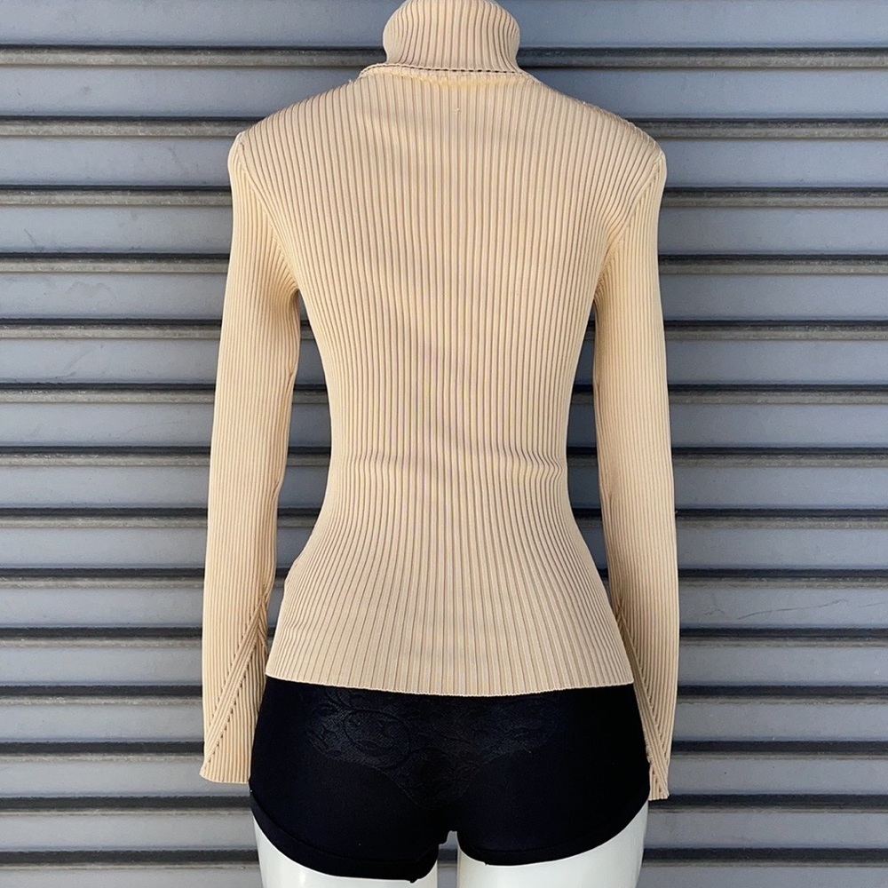Essentials Beige Ribbed Turtleneck Top Size 2 - Picture 7 of 9